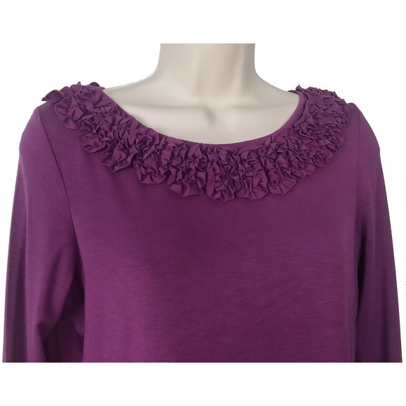 Charter Club Womens Embellished Shirt S Small Soutache 3/4 Sleeve Purple Stretch - Picture 2 of 6